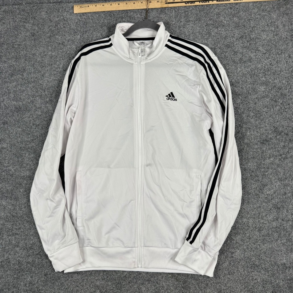 Adidas Track Jacket Mens Size M White Black Stripe Primegreen Full Zip Athletic